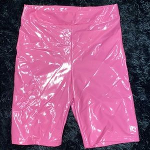 Pink leather shorts